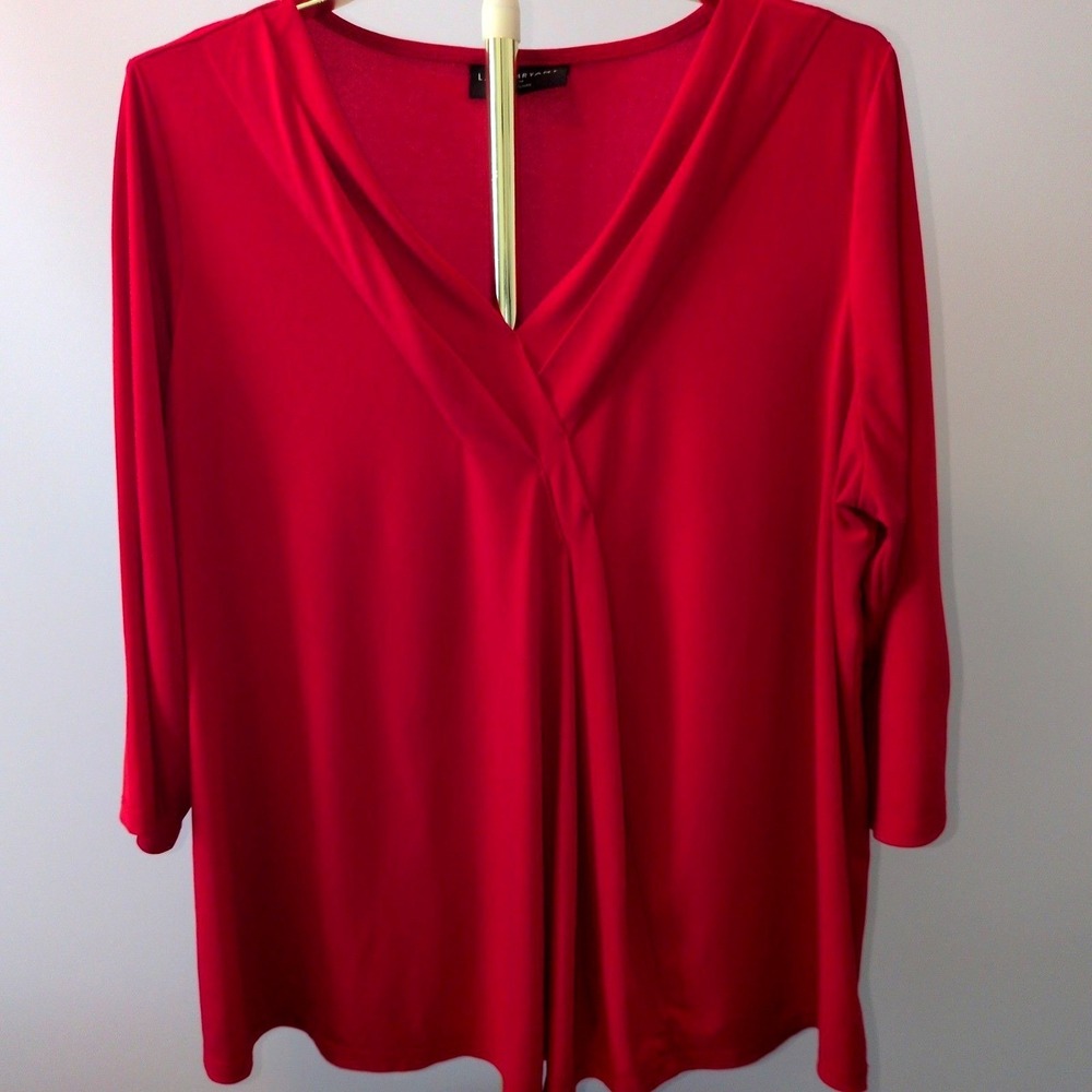 Lane Bryant Blouse Women 18/20 Red Surplice V-Neck Pleated Draped Work Top